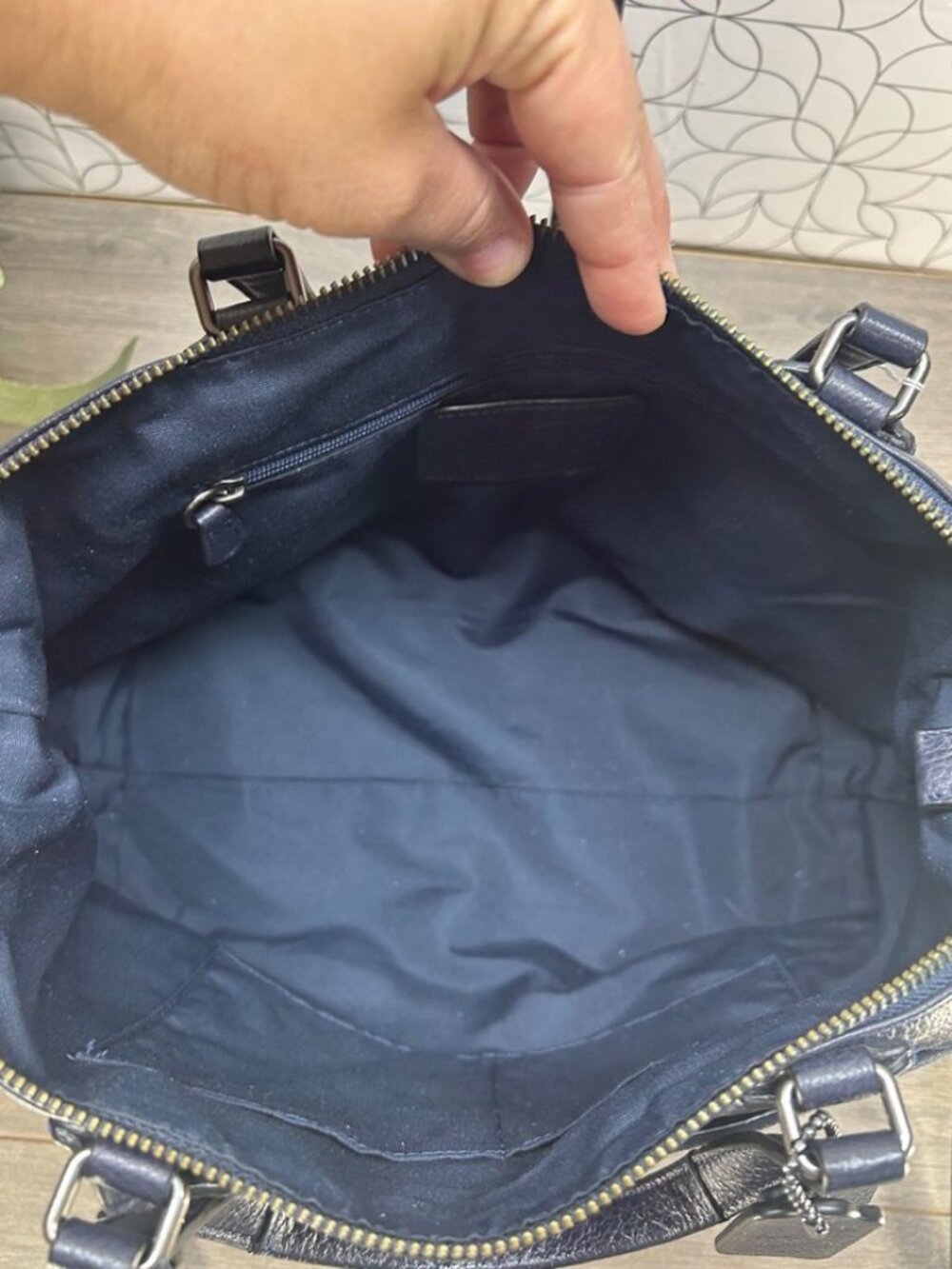 Coach Navy Suede Leather Mickie Tote Bag - Picture 4 of 7